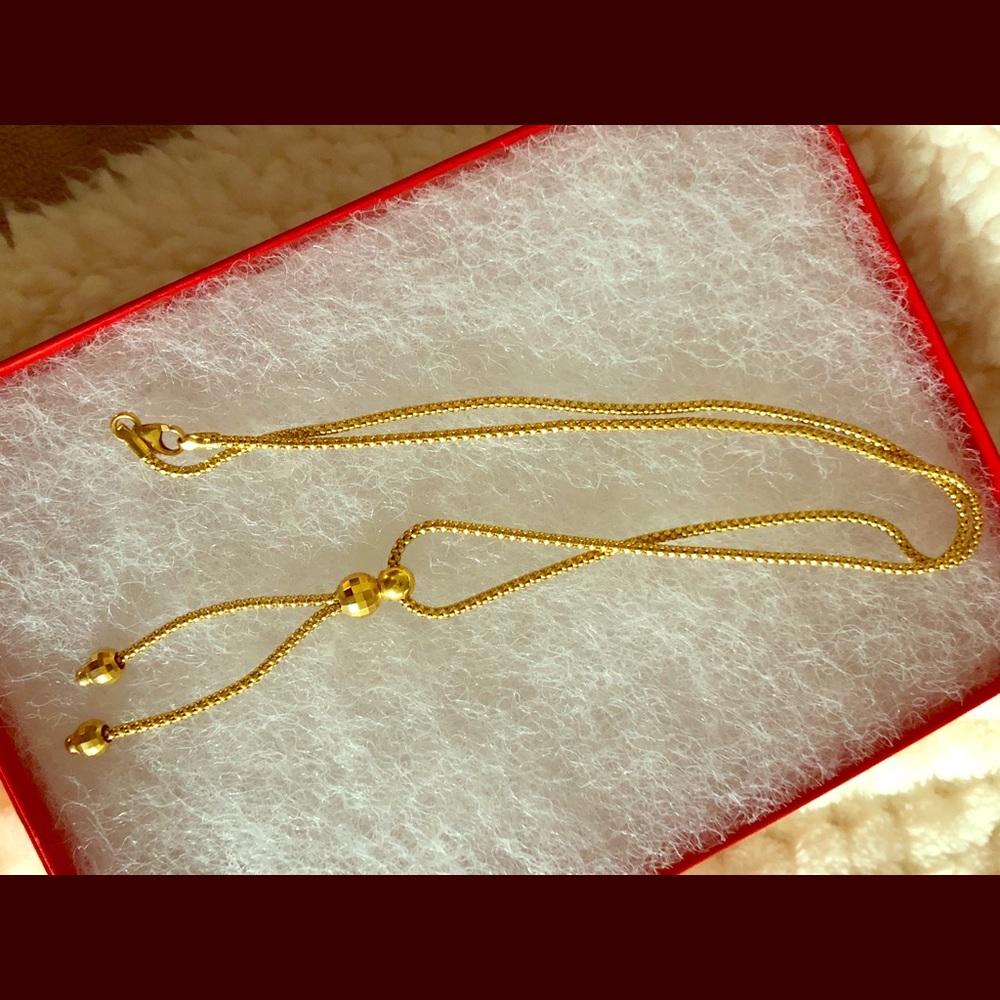 14K gold box chain lariat necklace